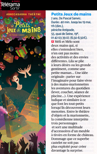 Article "Petits jeux de mains" • Télérama - mai 2013